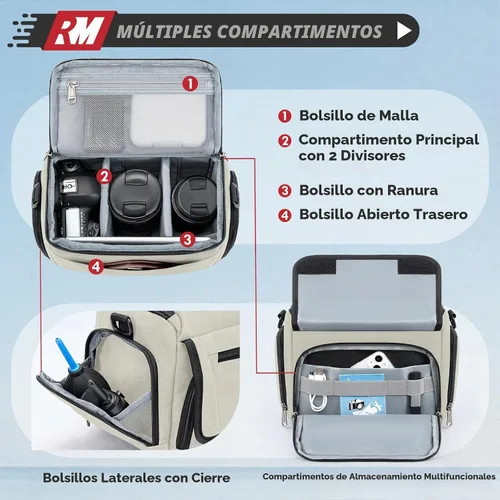 Vista 2 de RAINSMORE - Bolsa para cámara, estuche para cámara SLR/DSLR/sin espejo con divisor, soporte para trípode, bolsa cruzada impermeable digital