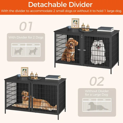 Vista 2 de MAHANCRIS Mueble de jaula para perros para 2 perros, perrera de 43.3 pulgadas con divisor extraíble, muebles para perros resistentes y resistentes