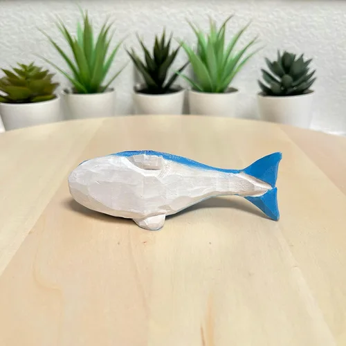 Vista 3 de Escultura de madera para decoración del hogar tallada a mano (ballena azul)