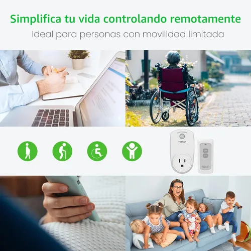 Vista 5 de Toma de control remoto, interruptor de enchufe eléctrico inalámbrico TESSAN para luces, lámparas, ventiladores, rango RF de 100 pies, 1200 W