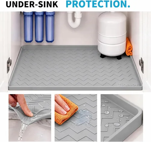 Vista 3 de TigeJoy Alfombrillas impermeables para debajo del fregadero de cocina, 22 x Gris claro