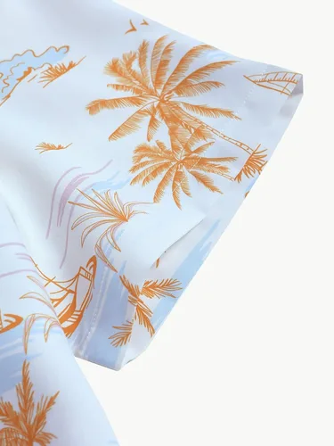 Vista 4 de OYOANGLE Conjunto de 2 piezas para hombre de manga corta con botones y pantalones cortos