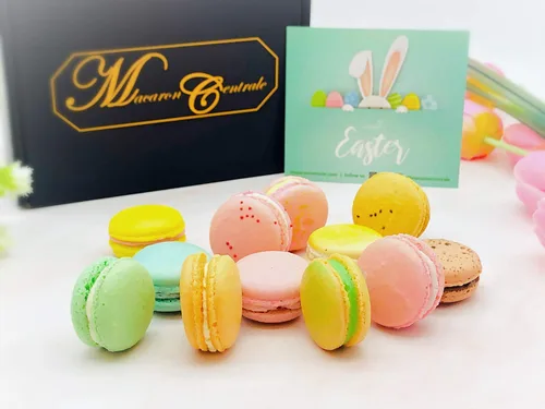 Vista 2 de Juego de macarrones franceses de Pascua Paquete de 12, 12 sabores diferentes de diversión de Pascua