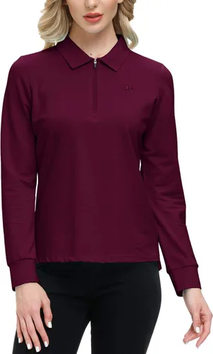 Vista 2 de JINSHI Polo de golf para mujer, de manga larga, con cremallera, deportiva, de secado rápido, atlética, casual, ajustada