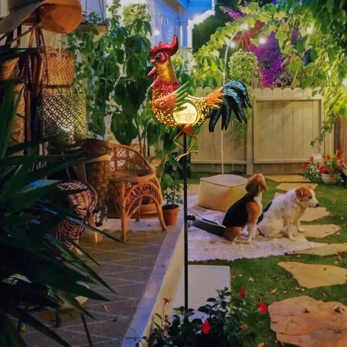 Vista 7 de Tryme Luces solares de gallo para exteriores, decoración de jardín, estatua de jardín, regalos para amantes de los pollos, mujeres, madres, arte