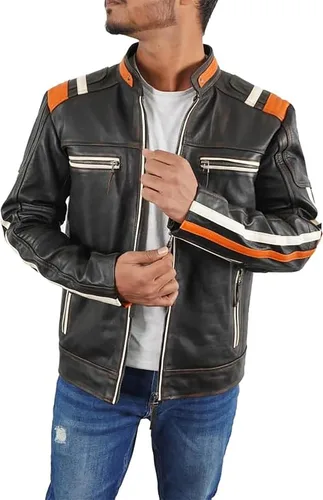 Vista 19 de Prime-Fashion Mens Vintage Motorcycle Distressed Retro Biker Leather Jacket