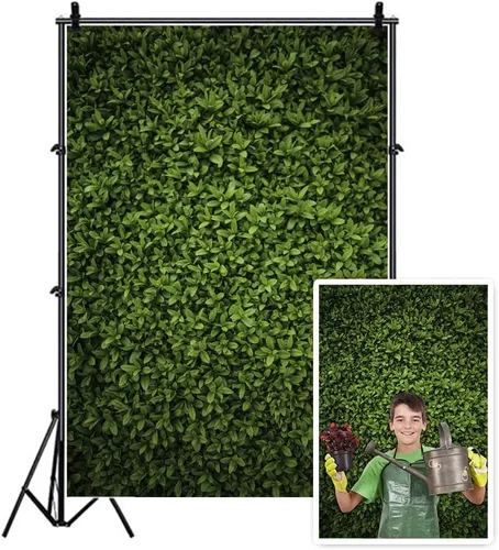 Vista 2 de Yeele Telón de fondo de pared de césped de 3 x 5 pies para fotografía, hojas verdes naturales, fondo de fotos, boda, fiesta de cumpleaños