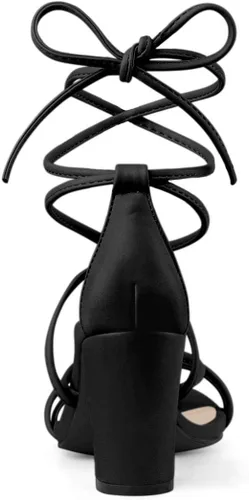Vista 4 de Allegra K - Sandalias de tacón grueso con tiras delgadas para mujer