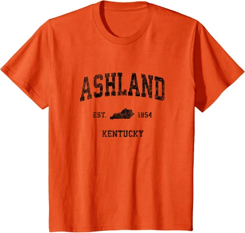 Vista 38 de Ashland Kentucky KY Vintage Sports Design Camiseta de impresión negra Asfalto