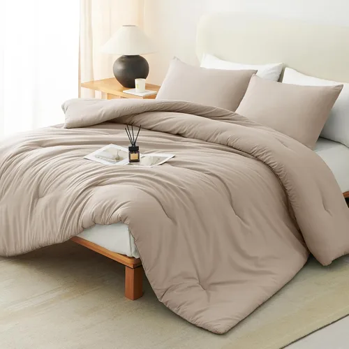 Vista 59 de CozyLux - Juego de edredón beige tamaño individual/individual XL, 2 piezas de juego de cama extra largo sólido transpirable acolchado, juego de cama