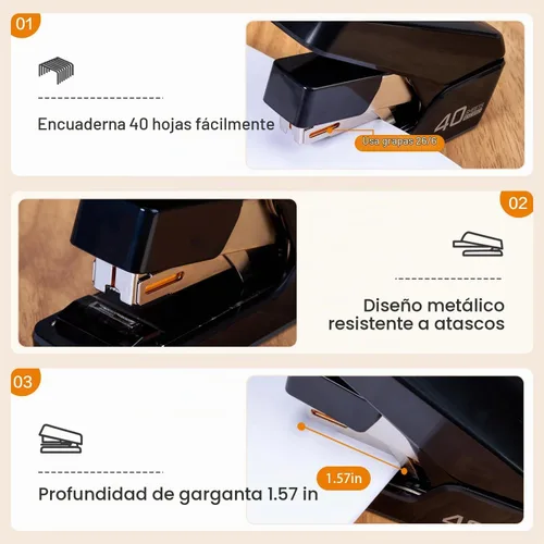 Vista 5 de Deli Engrapadora, grapadoras sin esfuerzo para escritorio, grapadoras Negro