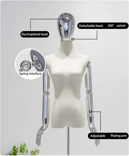 Vista 4 de Adjustable Medium Female Dress Form Mannequin Torso with Tripod, Detachable Arms & Head for Clothing, Jewelry Display & Sewing - Electroplated