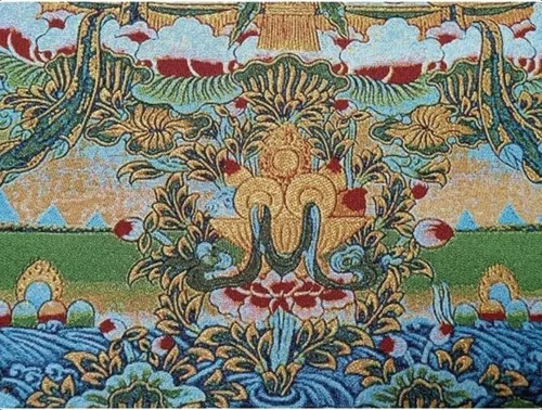 Vista 4 de GEEYOU Bordado de seda tibetano Thangka budismo Maitreya Bodhisattva Longevidad Buddha Tangka Yoga Budista Tapiz colgante de pared Arte de pared