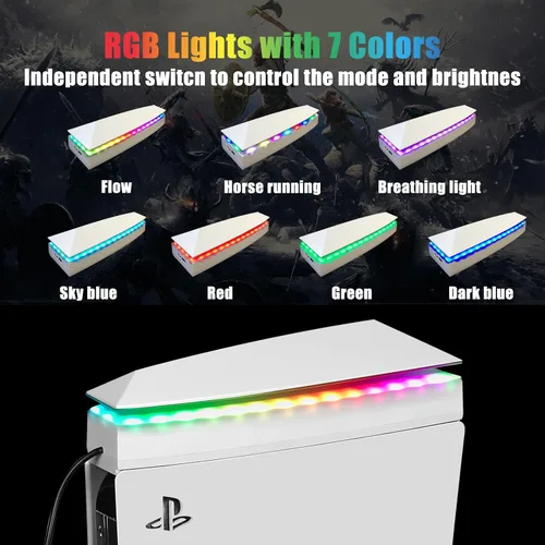 Vista 3 de Console Cooling Fan with Dust Cover Colorful LED Light for PS5 Console Disc Edition & Digital Edition Silent Absorb Fan Cooler with 2 USB Port