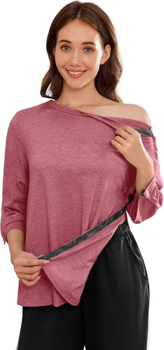 Vista 8 de Camisetas Deyeek para Mujeres Después de Cirugía de Hombro Desmontables Mangas 3/4 Tops para Después de Cirugía de Manguito Rotador Ropa Adaptativa