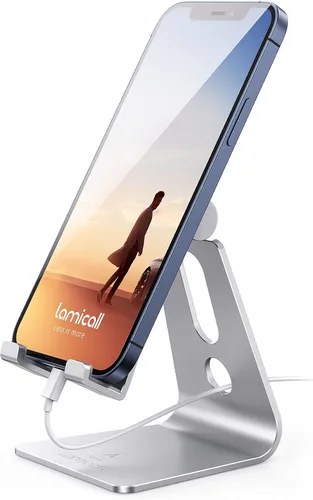 Vista 8 de Lamicall Soporte de teléfono universal ajustable., Negro Adjustable Viewing Angle, Stable Anti-Slip Base, Case Friendly for iPhone 17 16 15 14 Pro