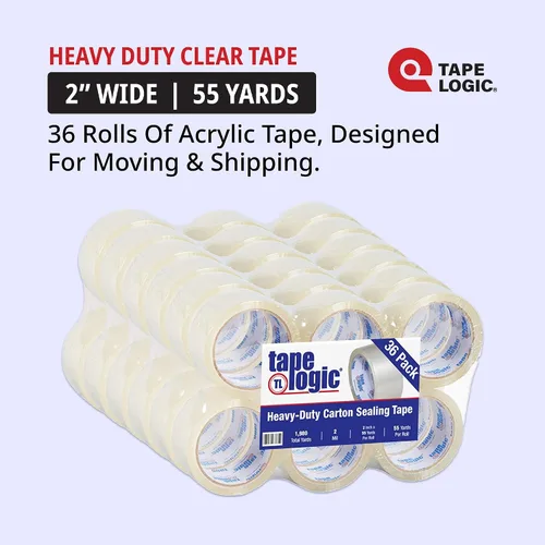 Vista 2 de Tape Logic Cinta de embalaje acrílica de 2 pulgadas x 55 yardas de 2.0 mil, transparente (paquete de 36) rollos de cinta de embalaje resistente