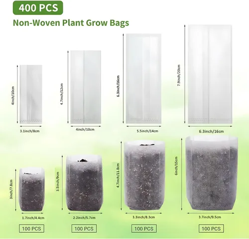 Vista 2 de 400 bolsas de plantación, bolsas transpirables no tejidas para plántulas, adecuadas para jardinería doméstica en interiores y exteriores