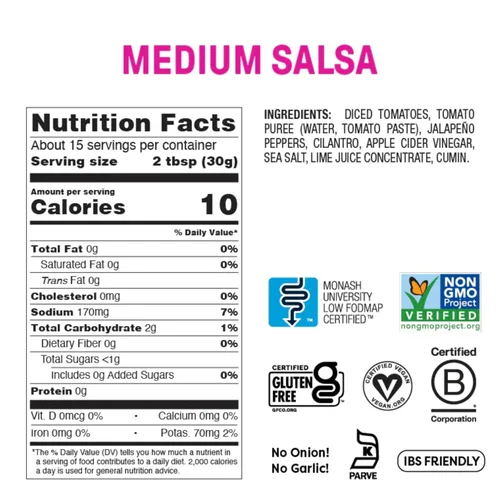 Vista 2 de Fody Foods Salsa mediana, 16 onzas, sin ajo y cebolla, bajo certificado FODMAP, apto para el intestino y el SII, vegano, sin OMG, sin gluten, apto
