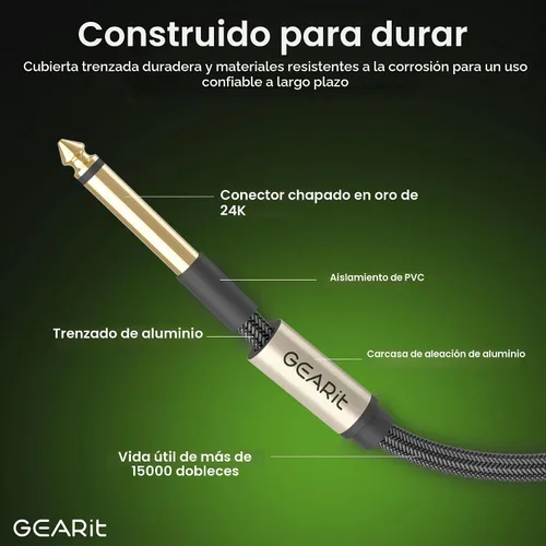 Vista 6 de GEARit Cable de instrumento de guitarra (3 pies paquete de 2) de 1/4 de pulgada a 1/4 de pulgada TS recto macho a macho de 0.250 in mono Jack