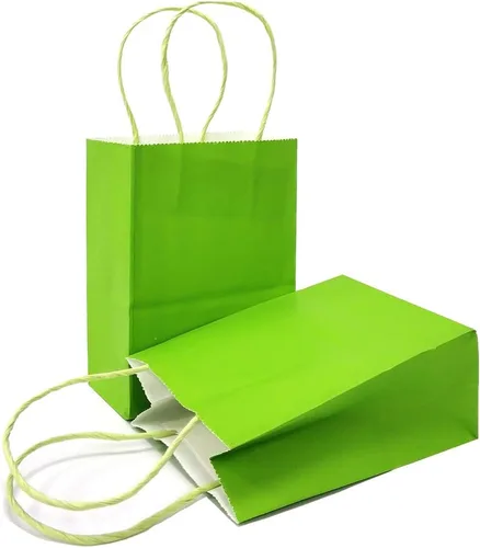 Vista 15 de AZOWA Bolsas de regalo de color azul claro, mini bolsas de papel kraft con asas para recuerdos de fiesta (4 x 2.4 x 6 pulgadas, azul, 12 unidades)