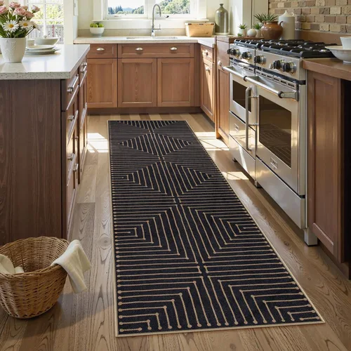 Vista 120 de Lahome Tapetes geométricos para puerta de interior para entrada, alfombra antideslizante lavable de 2 x 3 negro / neutro