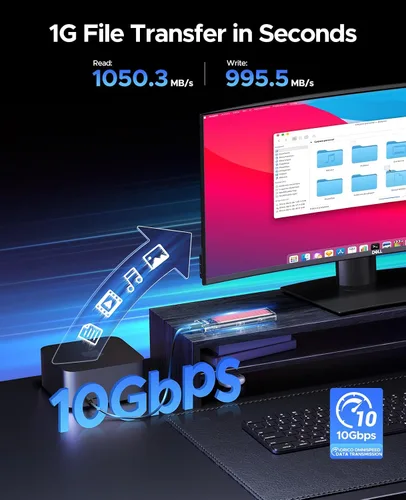 Vista 2 de ORICO Carcasa M.2 NVMe SSD, USB 3.2 Gen 2 (10 Gbps), carcasa de adaptador de unidad de estado sólido externa transparente para 2280 2260 2242 2230