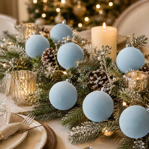 Vista 7 de 18 adornos de terciopelo para árbol de Navidad, juego de adornos de Navidad Azul polvo