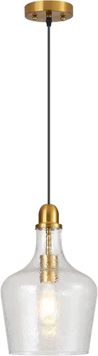 Vista 9 de Lámpara Colgante de Vidrio Moderna de Latón 1 Luz Individual con Cúpula Luminarias Colgantes para Isla de Cocina Comedor Pasillo, Diámetro 9 Latón