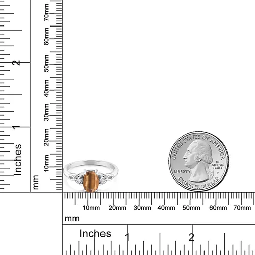 Vista 3 de 925 Sterling Silver Gemstone Birthstone and White Created Sapphire 3-Stone Ring for Women Oval 8X6MM with 2MM Round Accents Three Stone Wedding