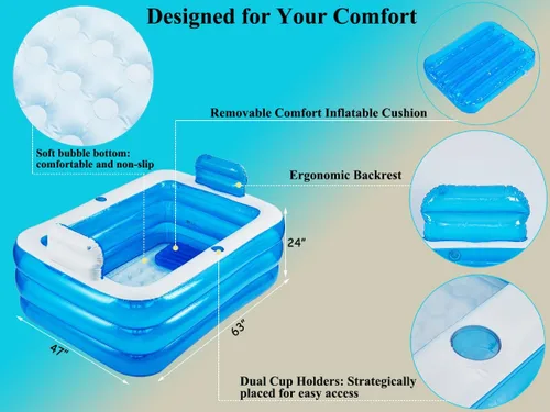 Vista 3 de Bañera inflable para adultos para 2 personas, bañera inflable independiente con función portátil plegable para spa para adultos, piscina plegable