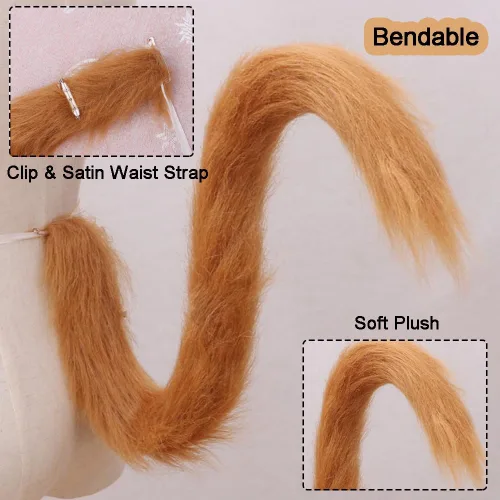 Vista 4 de ILUFAM Cola de gato para cosplay de 31.5 pulgadas de largo, cola de animal de felpa esponjosa para adultos y niños, fiesta de Halloween, accesorios