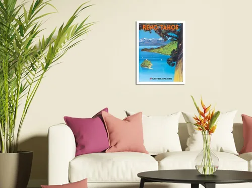 Vista 3 de Reno Nevada - Lake Tahoe California - United Airlines - Vintage Airline Travel Poster by Tom Hoyne c.1970s - Master Art Print (Unframed) 6in x 9in