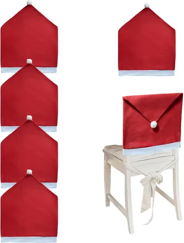 Vista 8 de Phedrew 6 piezas de fundas para sillas de Navidad, fundas para sillas de comedor de Navidad, sombrero de Papá Noel, fundas para respaldo de silla