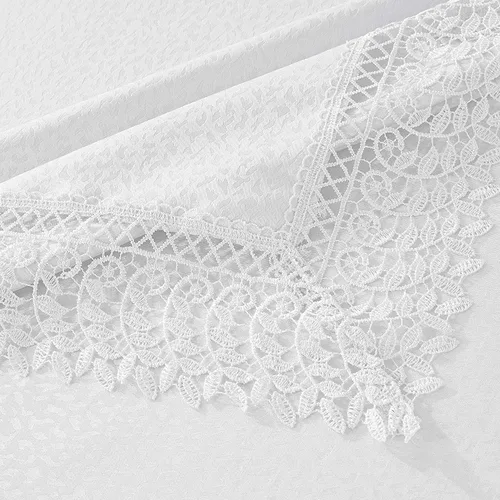 Vista 5 de Violet Linen Legacy - Diseño adoquinado de macramé, borde de encaje de macramé, jacquard de poliéster, blanco, 52 x 70 pulgadas, con capacidad