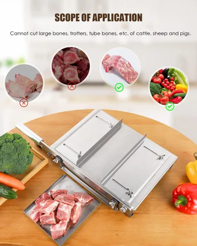 Vista 6 de CGOLDENWALL Cortador manual de costillas de 2 cuchillas, cortador de carne de hueso duro de acero inoxidable, cortador de carne de ternera