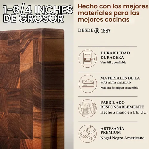 Vista 3 de John Boos Walnut Blo WAL-CCB1812-175 Classic Collection Taco de madera con extremo de grano, 18 "x 12" x 1,75
