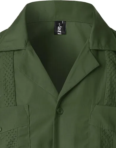 Vista 3 de VATPAVE - Camisas de manga corta con botones estilo guayabera cubana para hombre