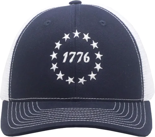 Vista 2 de Peerless Embroidery 1776 Star Trucker Mesh Snapback Azul marino/Blanco