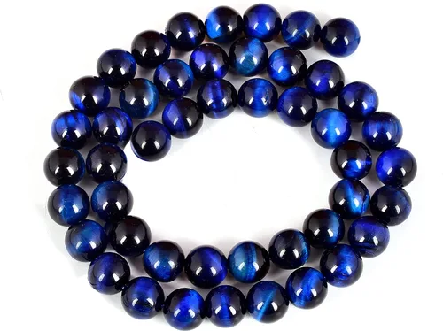 Vista 2 de Piedra preciosa de ojo de tigre azul (0.315 pulgadas) suave y redonda suelta hebra para hacer manualidades (15 pulgadas) 1 hebra pulsera, collar