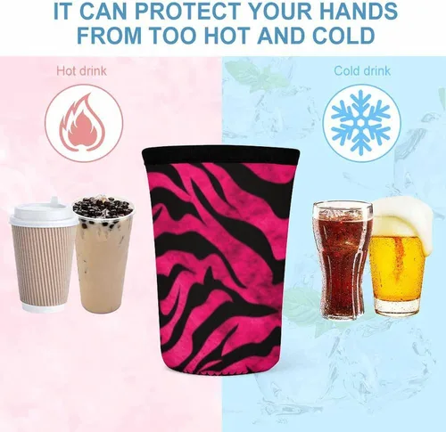 Vista 4 de Little Fat Tiger Head Wild Meerkats Zebra Tiger Leopard Reusable Insulated Neoprene Iced Coffee Cup Sleeves 3 Sizes Diving Material Cup Durable