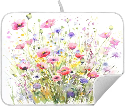 Vista 19 de Tapete de secado de platos de hojas de otoño y girasol, almohadilla absorbente de secado rápido, protector para encimera de cocina, 16 x 18 pulgadas
