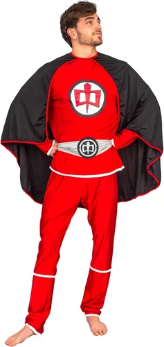 Vista 3 de Conjunto de disfraz rojo de héroe americano para adultos