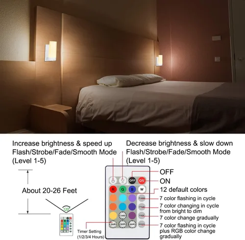 Vista 3 de BIGMONAT Lámpara de pared a pilas, aplique de pared que cambia de color con control remoto y temporizador, luz nocturna RGB inalámbrica, lámpara