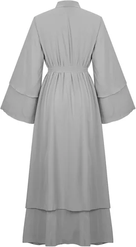 Vista 5 de Vestidos musulmanes de manga larga para mujer con vuelo largo cárdigan islámico con frente abierto bata de gasa Abaya vestido holgado de Dubai