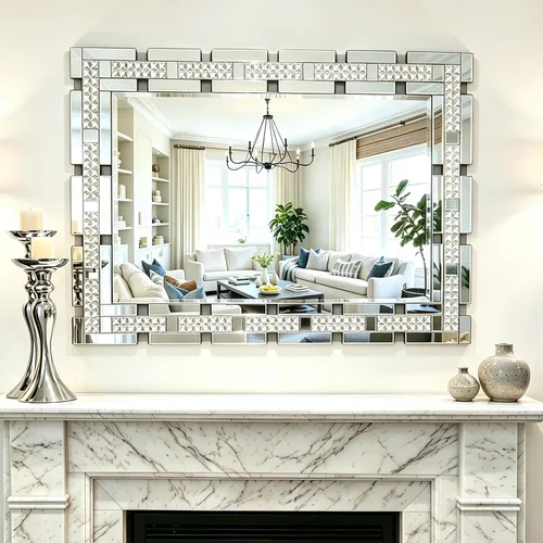 Vista 5 de Chende Espejo grande de sala de estar de 28 x 40 pulgadas para decoración, espejo de pared decorativo de cristal con borde biselado y marco