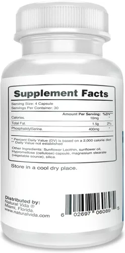 Vista 5 de Fosfatidilserina 400 mg, suplemento, 120 cápsulas vegetarianas - 30 porciones, sin soja