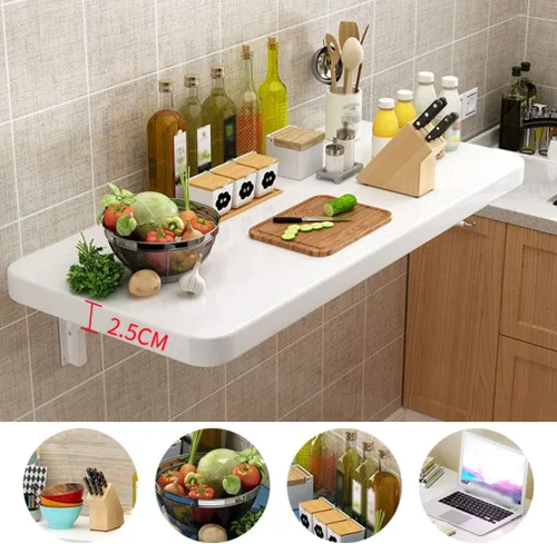 Vista 6 de Mesa de comedor plegable para uso doméstico, tamaño pequeño, para cocina y apartamento en la pared, mesa de trabajo flotante para ordenador, estante