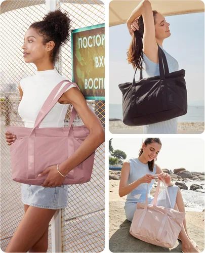 Vista 53 de BAGSMART Bolsa de mano para mujer con cremallera, bolsa de gimnasio con compartimentos, bolsa de trabajo para enfermera, baile, bolsa de yoga
