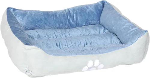 Vista 8 de Happycare Textiles - Cama para perro rectangular larga para mascotas con bordado de huella de perro, tamaño mediano, Coffee